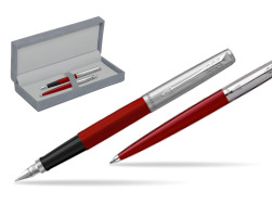 Parker Jotter Originals Red CT Fountain Pen + Ballpoint Pen in a Gift Box in suede box grey