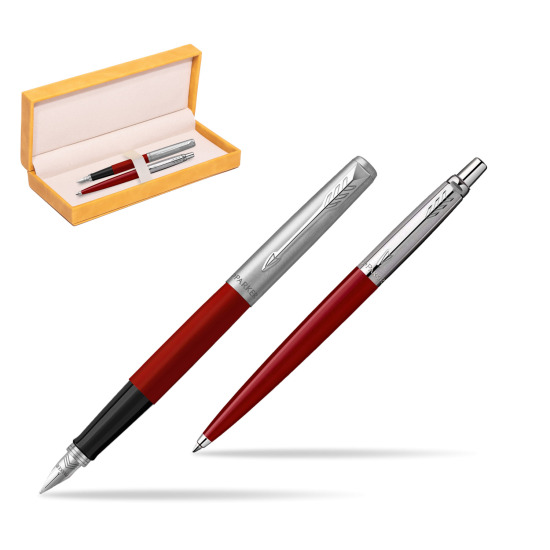 Parker Jotter Originals Red CT Fountain Pen + Ballpoint Pen in a Gift Box in suede box yellow