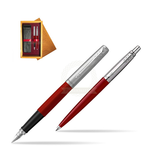 Parker Jotter Originals Red CT Fountain Pen + Ballpoint Pen in a Gift Box in double wooden box Honey Double Maroon