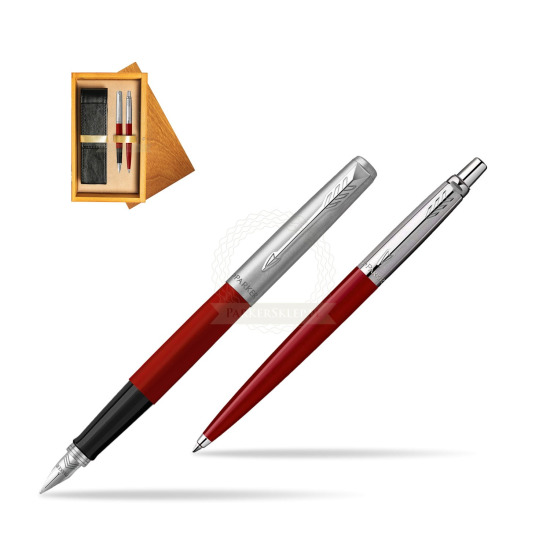 Parker Jotter Originals Red CT Fountain Pen + Ballpoint Pen in a Gift Box in double wooden box Honey Double Ecru