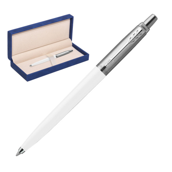 Parker Jotter Originals White Ballpoint Pen in suede box navy blue