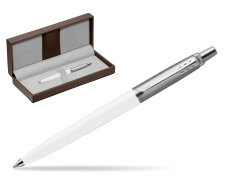 Parker Jotter Originals White Ballpoint Pen in the brown leather box