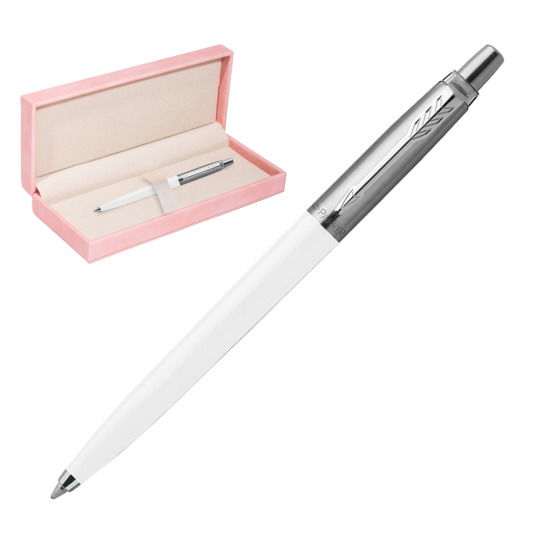 Parker Jotter Originals White Ballpoint Pen in suede box pink