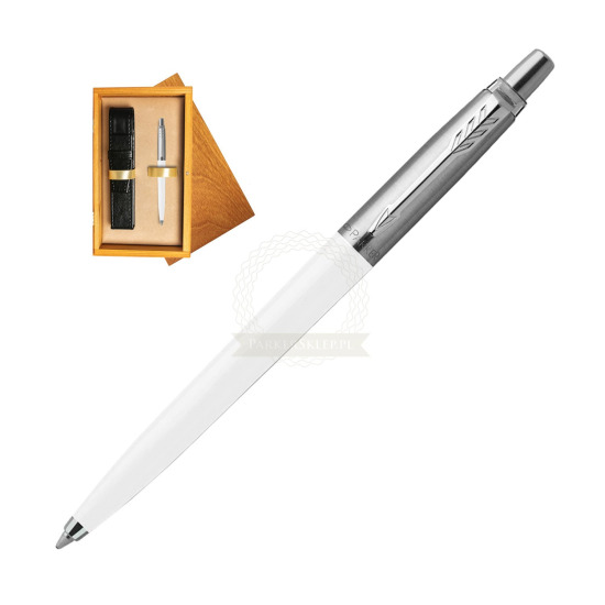 Parker Jotter Originals White Ballpoint Pen in single wooden box Honey Single Ecru