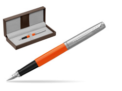 Parker Jotter Originals Orange Fountain Pen in the brown leather box