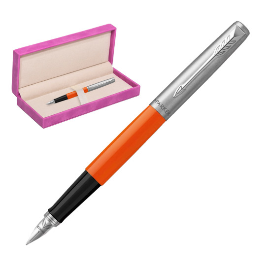 Parker Jotter Originals Orange Fountain Pen in suede box fuchsia