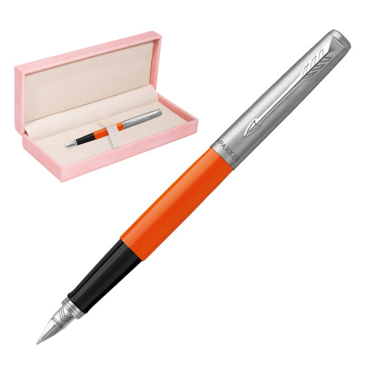 Parker Jotter Originals Orange Fountain Pen in suede box pink