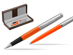Parker Jotter Originals Orange CT Stylo-plume + Stylo-bille in a Gift Box in the brown leather box