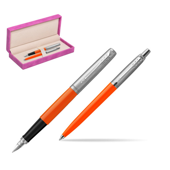 Parker Jotter Originals Orange CT Pen Penna Stilografica + Penna Pen in a Gift Box in suede box fuchsia