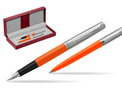 Parker Jotter Originals Orange CT Stylo-plume + Stylo-bille in a Gift Box in the red leather box