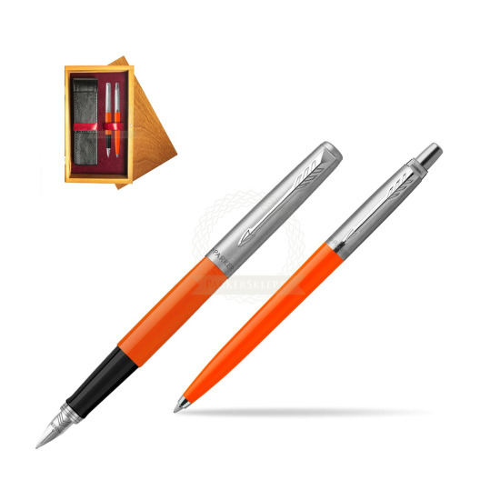 Parker Jotter Originals Orange CT Pen Penna Stilografica + Penna Pen in a Gift Box in double wooden box Honey Double Maroon