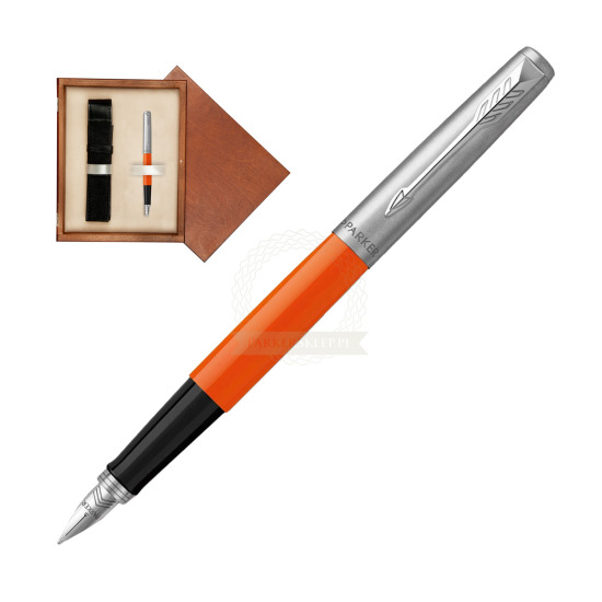Parker Jotter Originals Orange Fountain Pen in single wooden box Mahogany Single Ecru
