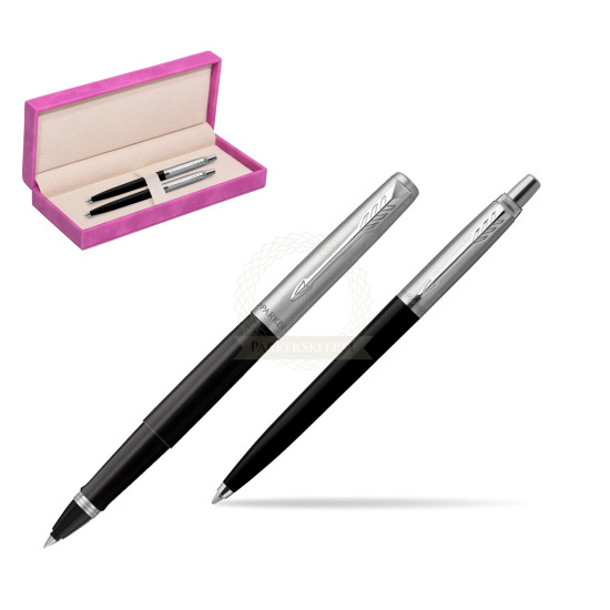 Parker Jotter Originals Black CT Pen Penna Roller + Penna Pen in a Gift Box in suede box fuchsia