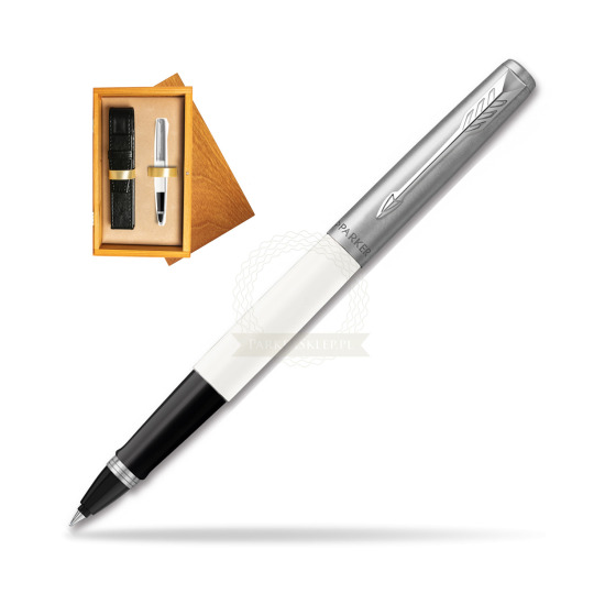 Parker Jotter Originals white Rollerball Pen in single wooden box Honey Single Ecru