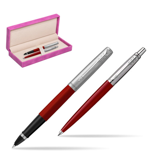Parker Jotter Originals Red CT Pen Penna Roller + Penna Pen in a Gift Box in suede box fuchsia