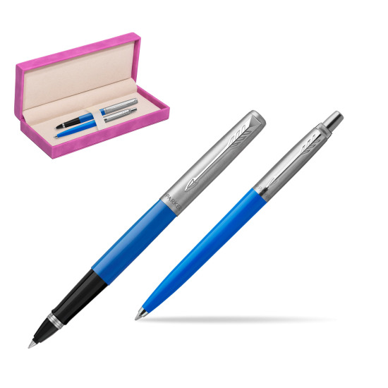 Parker Jotter Originals Blue CT Pen Penna Roller + Penna Pen in a Gift Box in suede box fuchsia