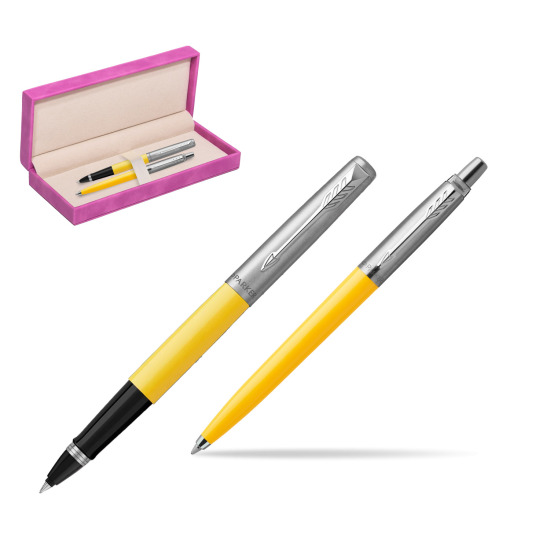 Parker Jotter Originals Yellow CT Pen Penna Roller + Penna Pen in a Gift Box in suede box fuchsia