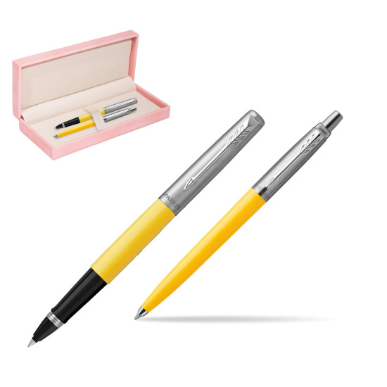 Parker Jotter Originals Yellow CT Pen Penna Roller + Penna Pen in a Gift Box in suede box pink