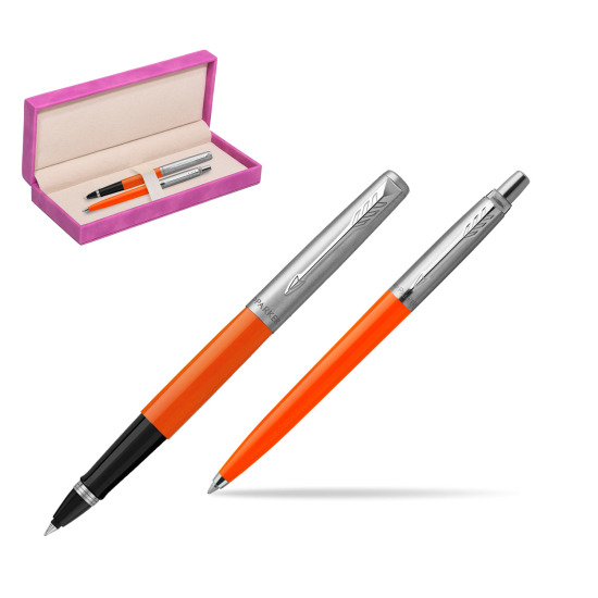 Parker Jotter Originals Orange CT Pen Penna Roller + Penna Pen in a Gift Box in suede box fuchsia
