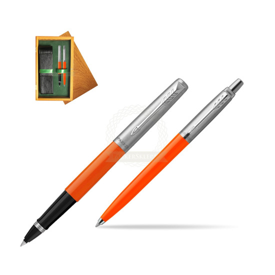 Parker Jotter Originals Orange CT Pen Penna Roller + Penna Pen in a Gift Box in double wooden box Honey Green