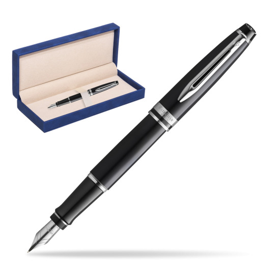Waterman Penna Stilografica Expert Black CT Gold Nib 18k in suede box navy blue