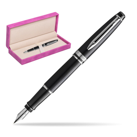 Waterman Penna Stilografica Expert Black CT Gold Nib 18k in suede box fuchsia