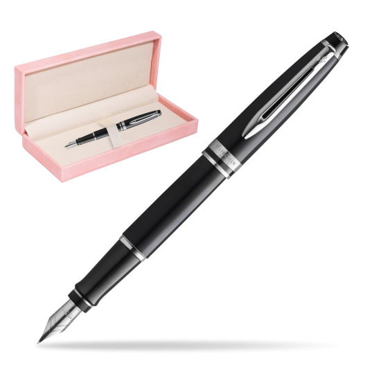 Waterman Penna Stilografica Expert Black CT Gold Nib 18k in suede box pink