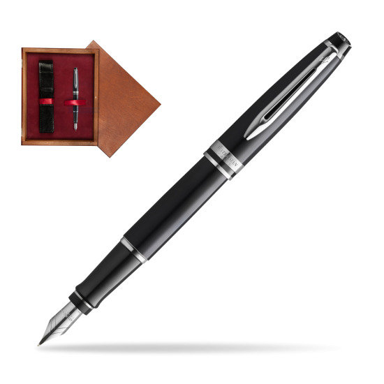 Waterman Penna Stilografica Expert Black CT Gold Nib 18k in single wooden box Mahogany Single Maroon