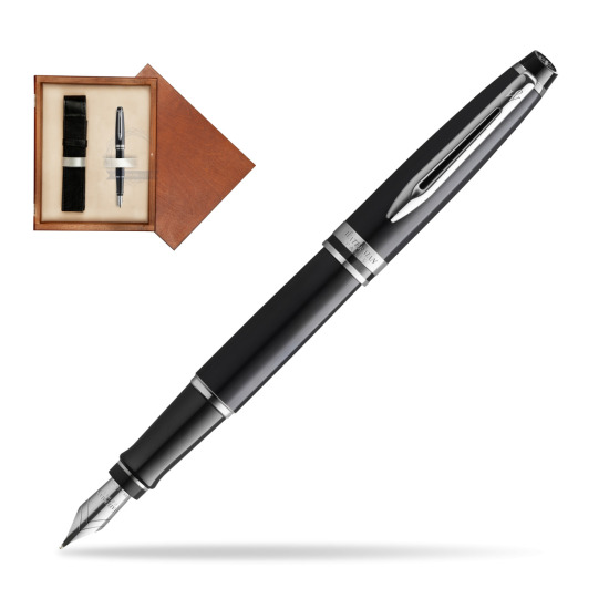 Waterman Penna Stilografica Expert Black CT Gold Nib 18k in single wooden box Mahogany Single Ecru