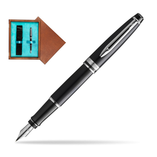 Waterman Penna Stilografica Expert Black CT Gold Nib 18k in single wooden box Mahogany Single Turquoise 