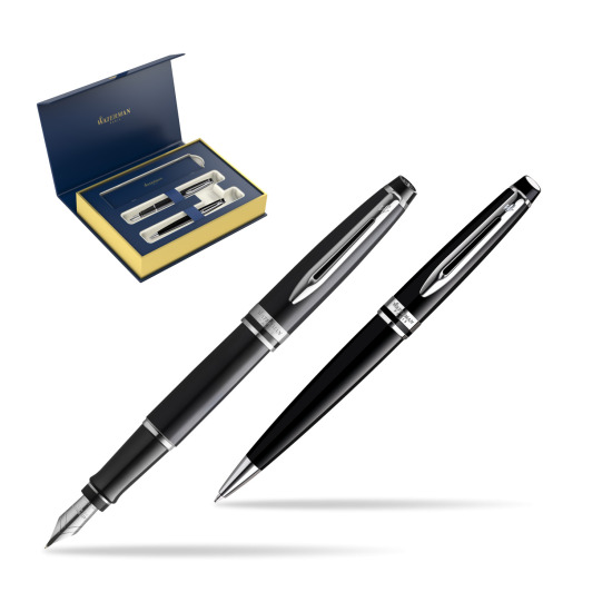 Waterman Expert Black CT Gold Nib 18k Penna Stilografica + Waterman Expert Black CT Penna a Sfera in gift box 