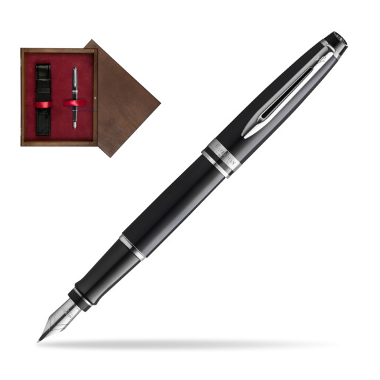 Waterman Penna Stilografica Expert Black CT Gold Nib 18k in single wooden box Wenge Single Maroon