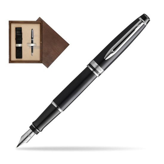 Waterman Penna Stilografica Expert Black CT Gold Nib 18k in single wooden box Wenge Single Ecru