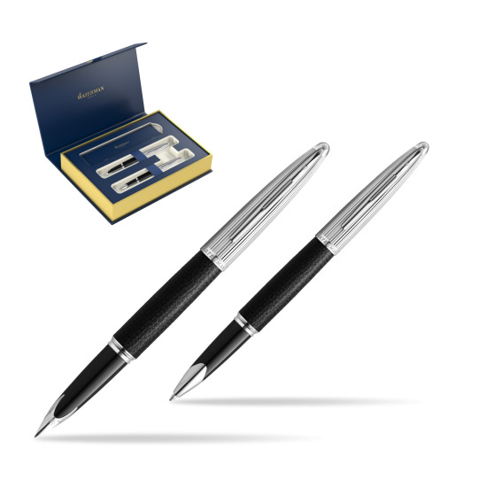 Waterman Carene Leather Black CT Penna Stilografica + Waterman Carene Leather Black CT RollerPenna a Sfera in gift box 