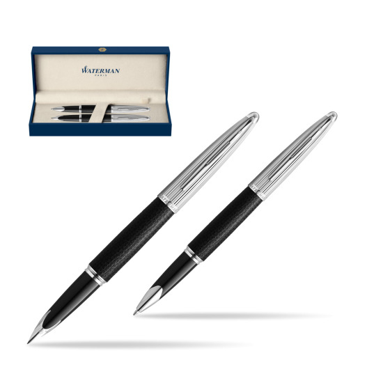 Waterman Carene Leather Black CT Penna Stilografica + Waterman Carene Leather Black CT RollerPenna a Sfera in gift box
