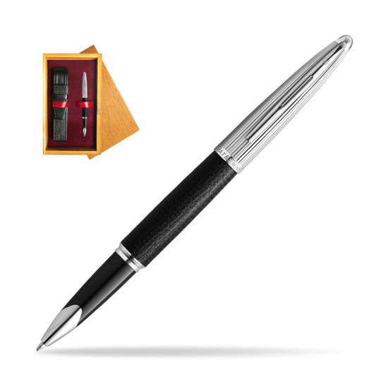 Waterman RollerPenna a Sfera Carene Leather Black CT in single wooden box Honey Single Maroon