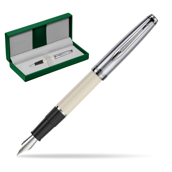 Waterman Fountain Pen Embleme Ecru CT in the green leather box