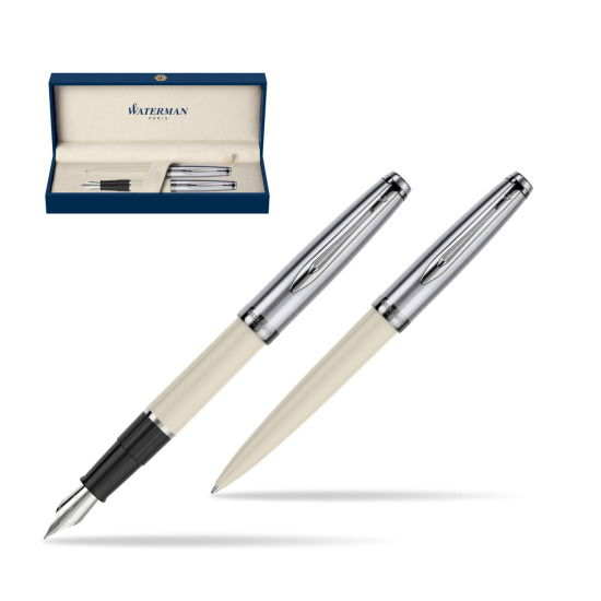 Waterman Embleme Ecru CT Penna Stilografica + Waterman Embleme Ecru CT Penna a Sfera in confezione regalo