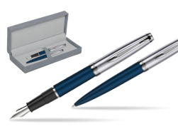 Fountain + Ballpoint Pen Gift Set Waterman Embleme Navy Blue in suede box grey