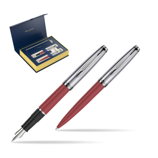Waterman Embleme Red CT Fountain Pen + Waterman Embleme Red CT Ballpoint Pen in gift box 