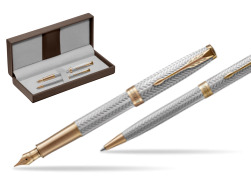 Parker Sonnet Fougère GT Stylo-plume + Stylo-bille in a Gift Box  in the brown leather box