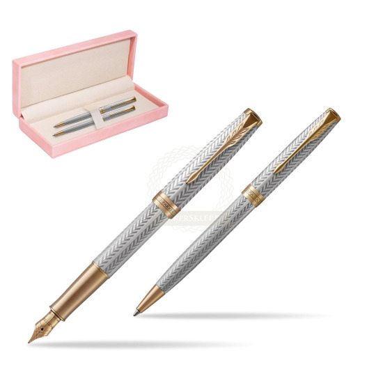 Parker Sonnet Fougère GT Penna Stilografica + Penna Pen in a Gift Box in suede box pink