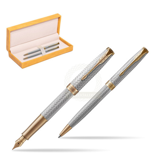Parker Sonnet Fougère GT Penna Stilografica + Penna Pen in a Gift Box in suede box yellow