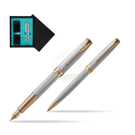 Parker Sonnet Fougère GT Penna Stilografica + Penna Pen in a Gift Box in double wooden box Black Double Turquoise