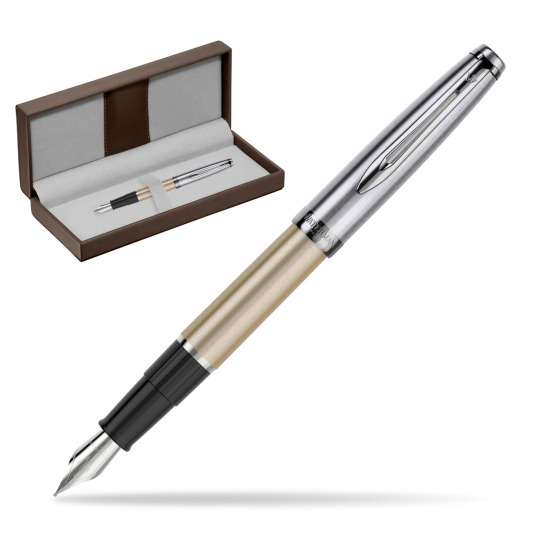 Waterman Stylo-plume Embleme DeLuxe Metallic Gold CT in the brown leather box