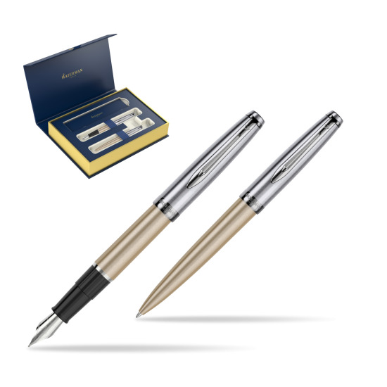 Waterman Embleme Metallic Glod CT Penna Stilografica + Waterman Embleme Metallic Gold CT Penna a Sfera in gift box 