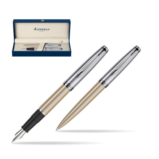 Waterman Embleme Metallic Glod CT Penna Stilografica + Waterman Embleme Metallic Gold CT Penna a Sfera in gift box