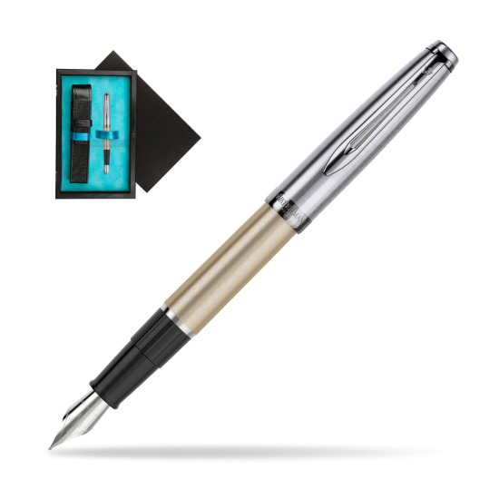 Waterman Füllfederhalter Embleme DeLuxe Metallic Gold CT in single wooden box Black Single Turquoise