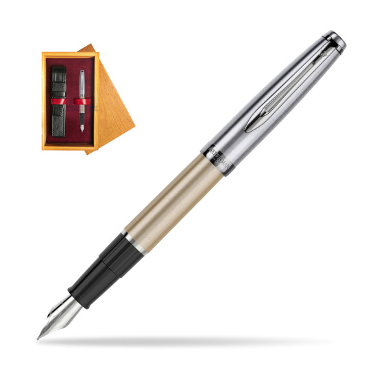Waterman Füllfederhalter Embleme DeLuxe Metallic Gold CT in single wooden box Honey Single Maroon