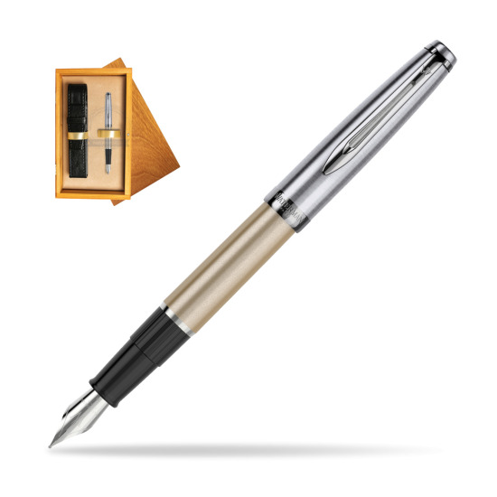 Waterman Füllfederhalter Embleme DeLuxe Metallic Gold CT in single wooden box Honey Single Ecru